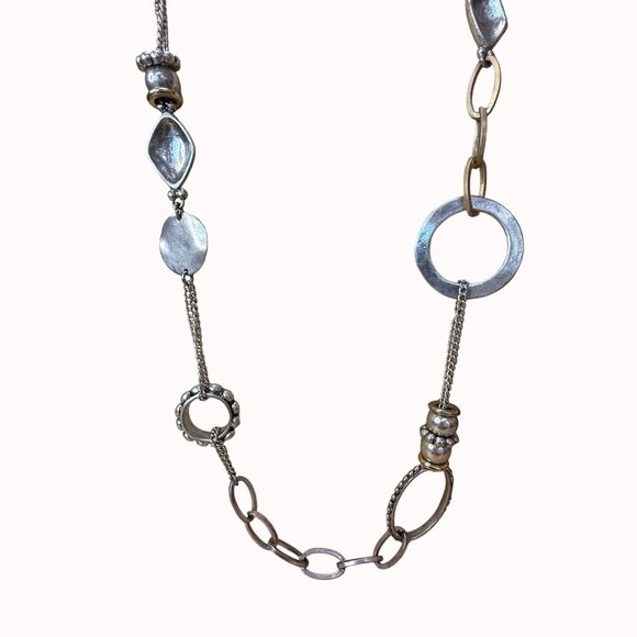 Chicos Mixed Metal Silver & Gold-Tone Long Layered Chain Necklace With Textured - Picture 2 of 11